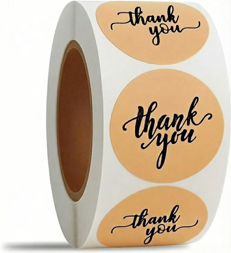 IBAKE 500 Thank You Stickers Roll – 1.5" Round Kraft Paper Labels with Black Script – Self-Adhesive Stickers for Small Business Packaging, Paper Bags, Gift Boxes & Envelopes - Image 1